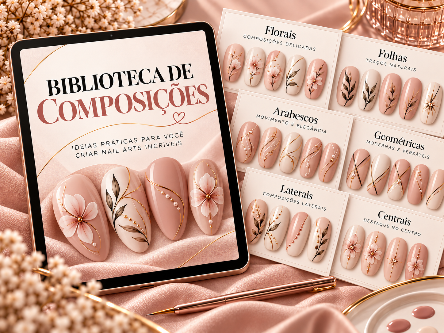 Biblioteca de Composições com ideias florais e geométricas